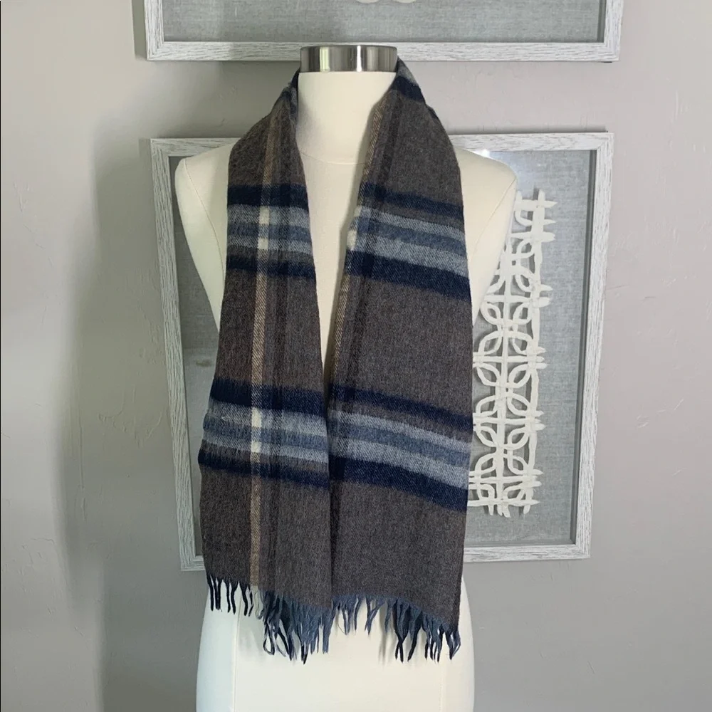Plaid wool scarf tan, brown, navy